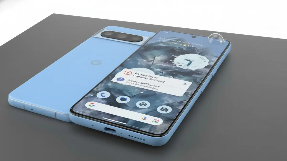 Tampilan Google Pixel 8 Pro setelah penggantian baterai dan layar non-original dengan beberapa fitur mulai bermasalah (BTV/Ai)