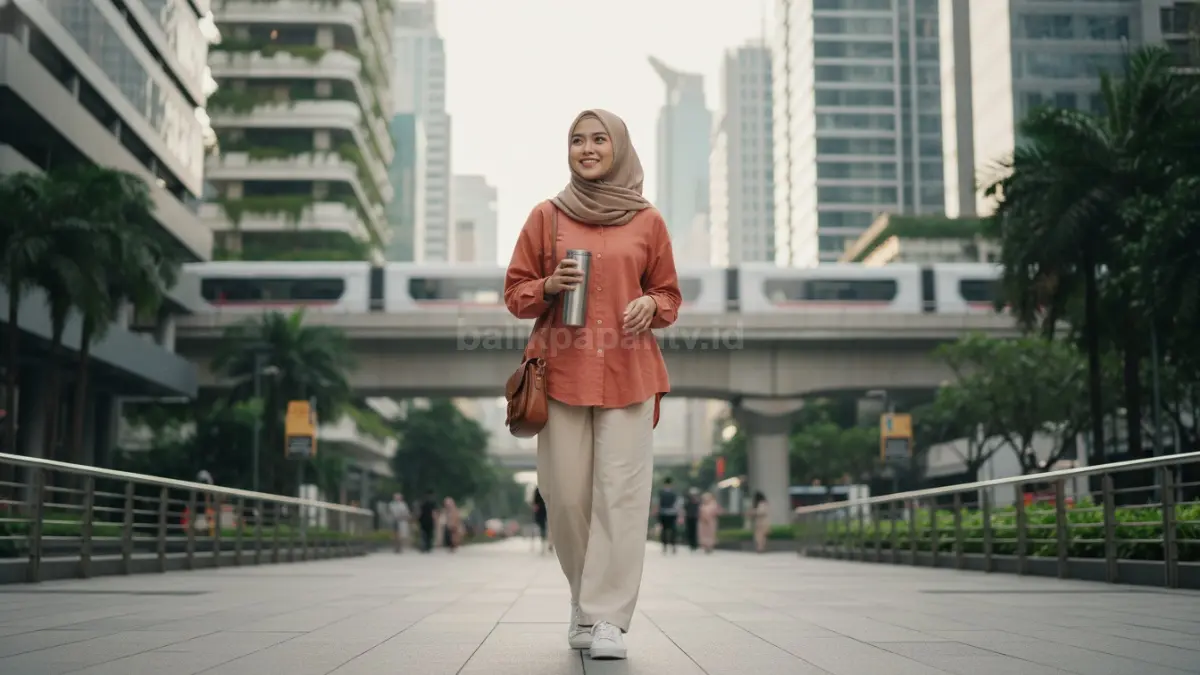Tren fashion Muslim 2026 menampilkan busana nyaman, adaptif, elegan modern, dan tetap stylish sepanjang aktivitas. (BTV/AI)
