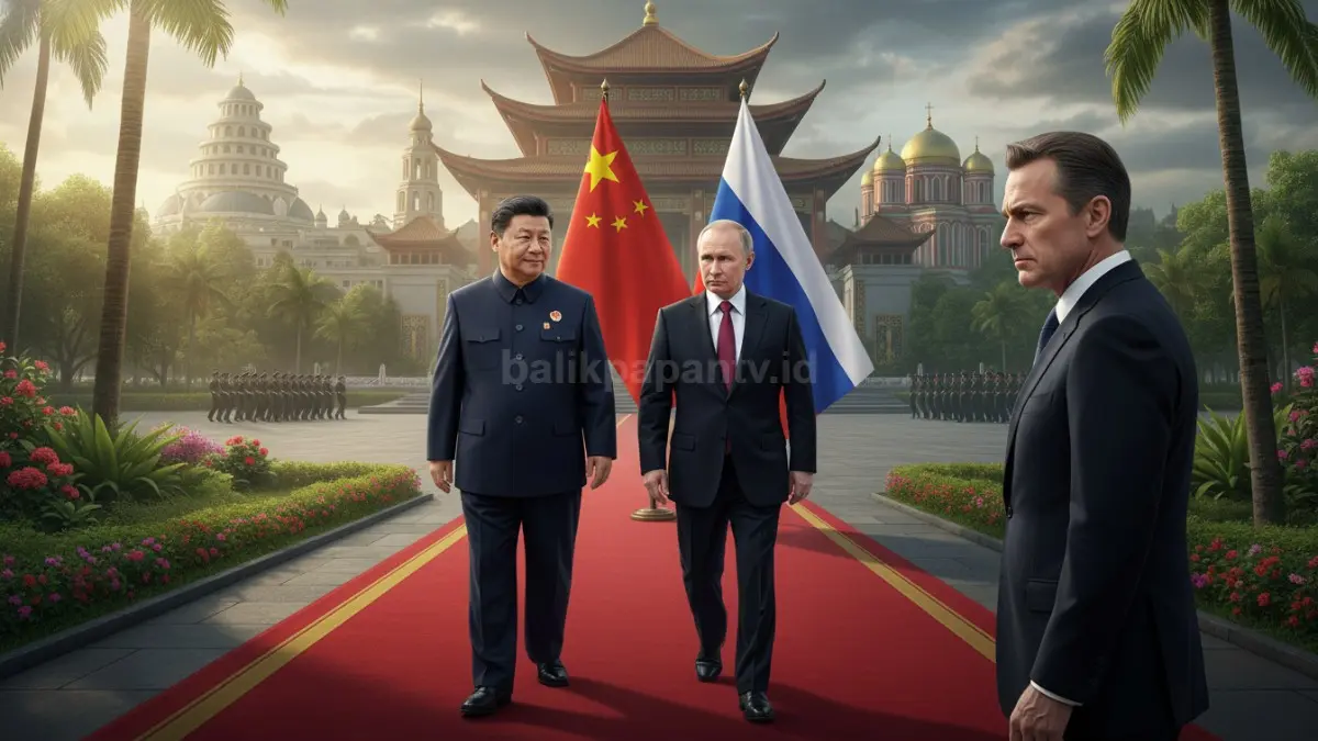 Xi Jinping dan Vladimir Putin berjabat tangan di Beijing dalam pertemuan diplomasi strategis terbaru.