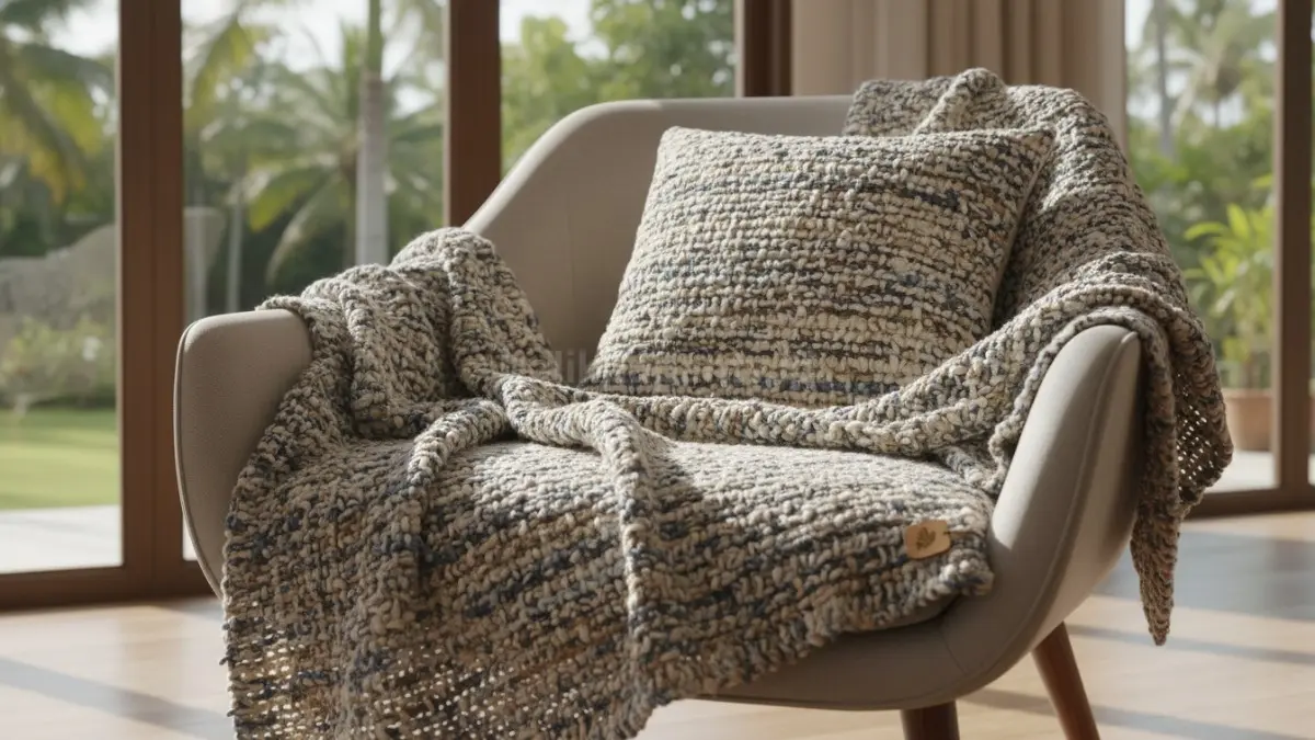 Boucle daur ulang digunakan pada sofa dan kursi, menghadirkan tekstur hangat dengan dampak lingkungan lebih rendah. (BTV/AI)