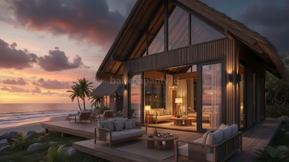 Cottage Tepi Laut Modern dengan material natural