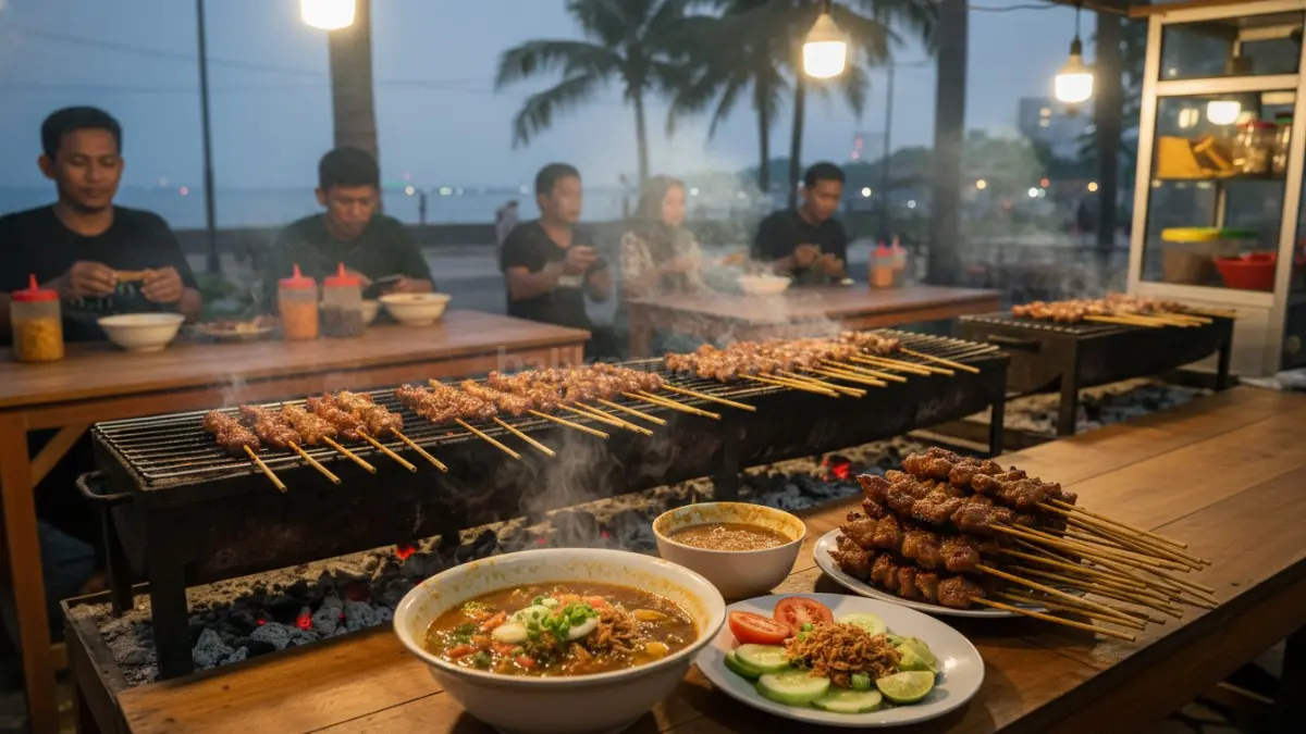 Warung sate Balikpapan, surga kuliner, tongseng lezat, sate jumbo menggoda selera. (BTV/AI)