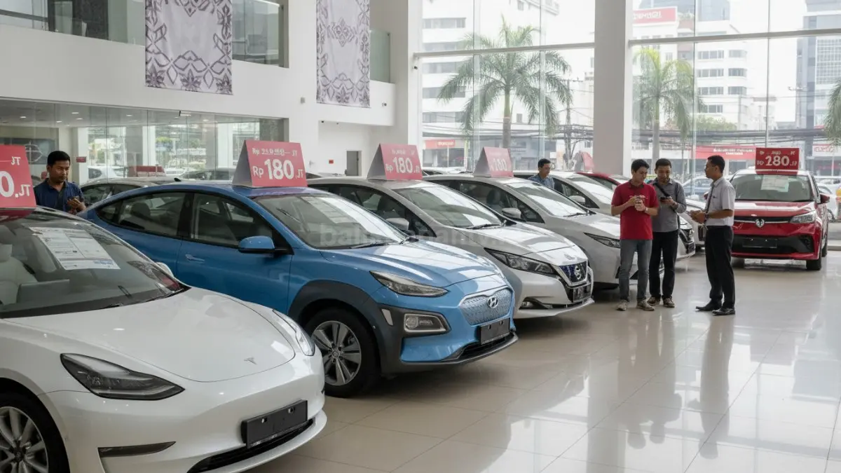 Deretan mobil listrik bekas di showroom dengan harga turun drastis jadi perhatian pasar otomotif Indonesia (BTV/Ai)