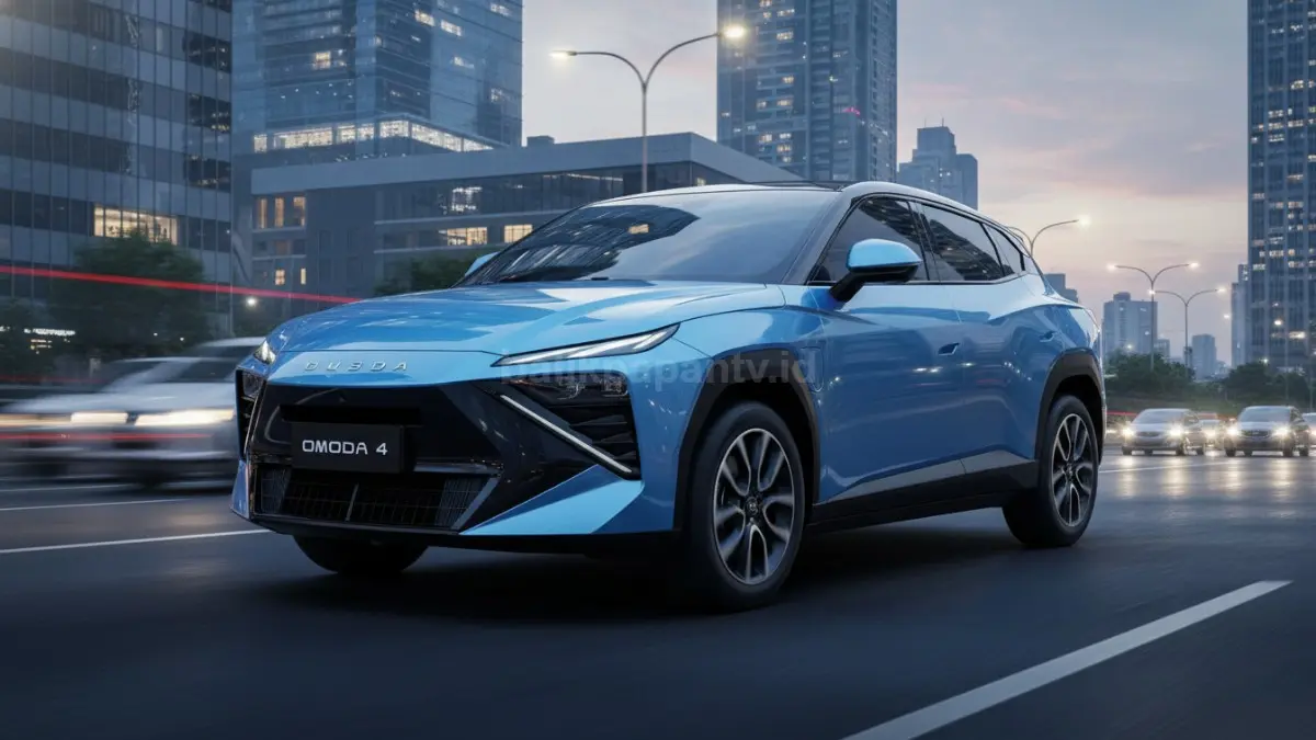 Omoda 4 EV tampil sporty futuristis dengan desain SUV coupe modern yang mulai ramai dibahas pecinta mobil listrik. (BTV/Ai)