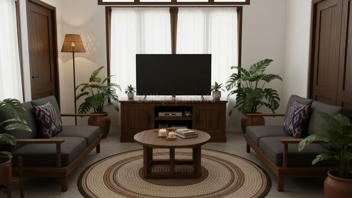 Gunakan furnitur gelap pada satu titik fokus agar ruangan tetap terasa lega dan nyaman dipandang.(BTV/AI) 
