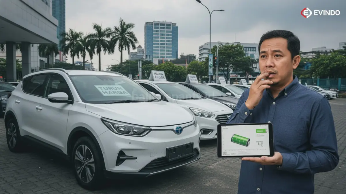 Harga mobil listrik bekas di Indonesia anjlok karena kekhawatiran konsumen terhadap usia dan biaya penggantian baterai. (BTV/AI)