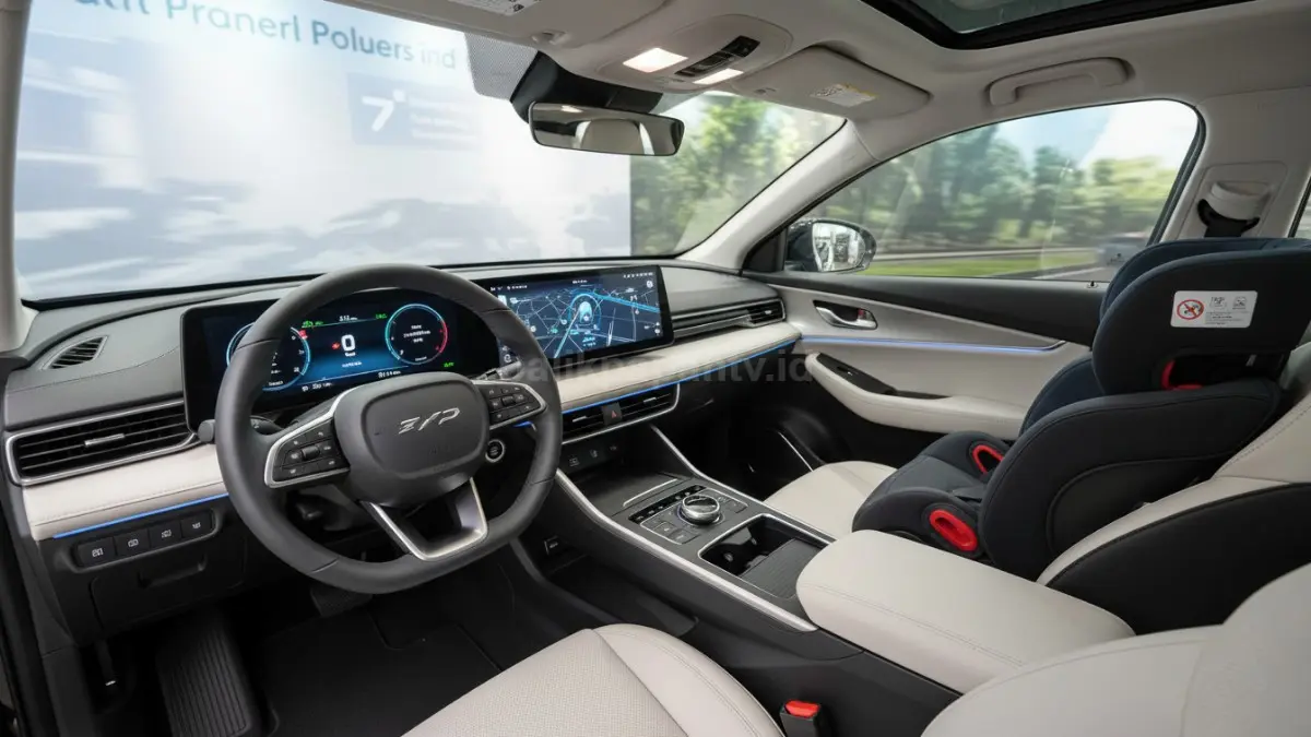 Interior BYD M6 Cross DM dengan layar TFT digital dan fitur hybrid canggih untuk keluarga modern (BTV/Ai)