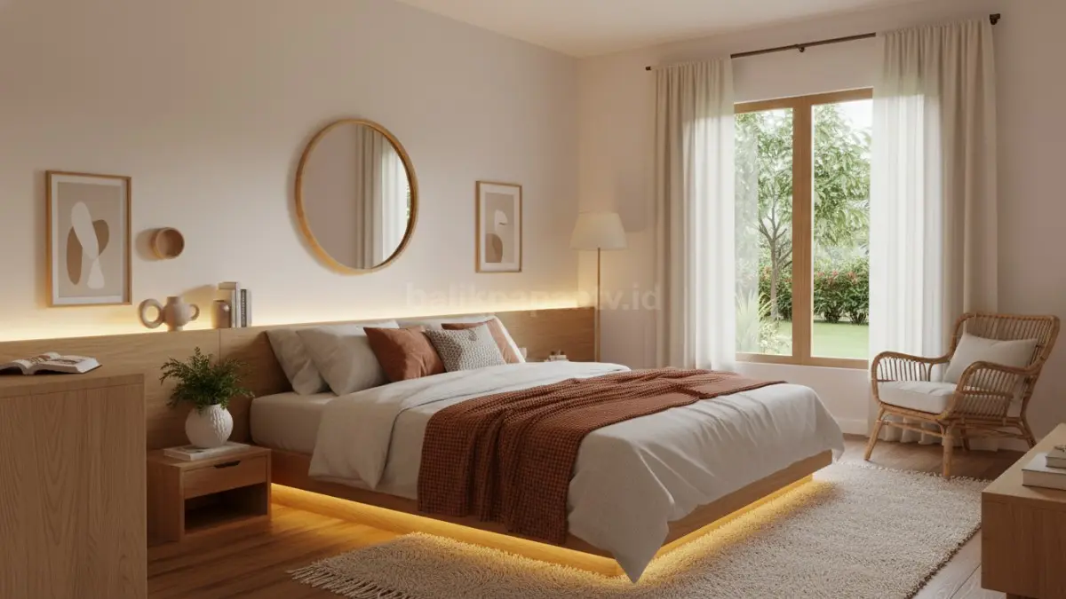 Lampu LED strip warm di belakang meja atau tempat tidur (BTV/Ai)