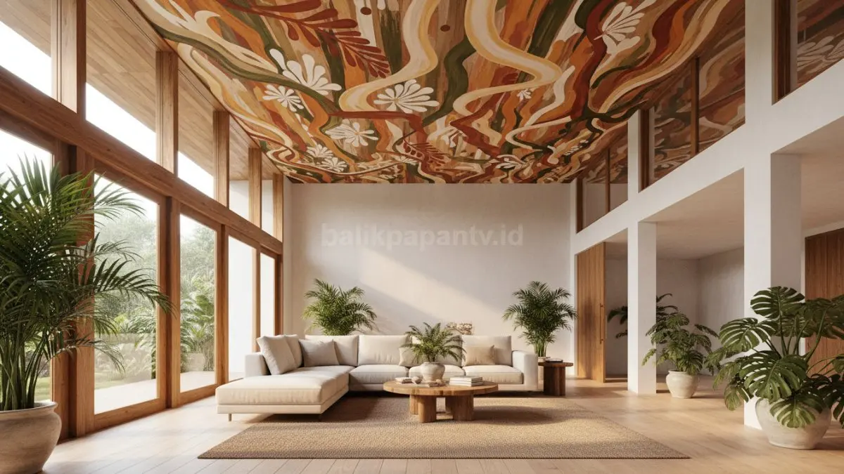 Painted ceilings membuat rumah minimalis terasa hangat, modern, dan punya karakter visual lebih kuat alami. (BTV/AI) 
