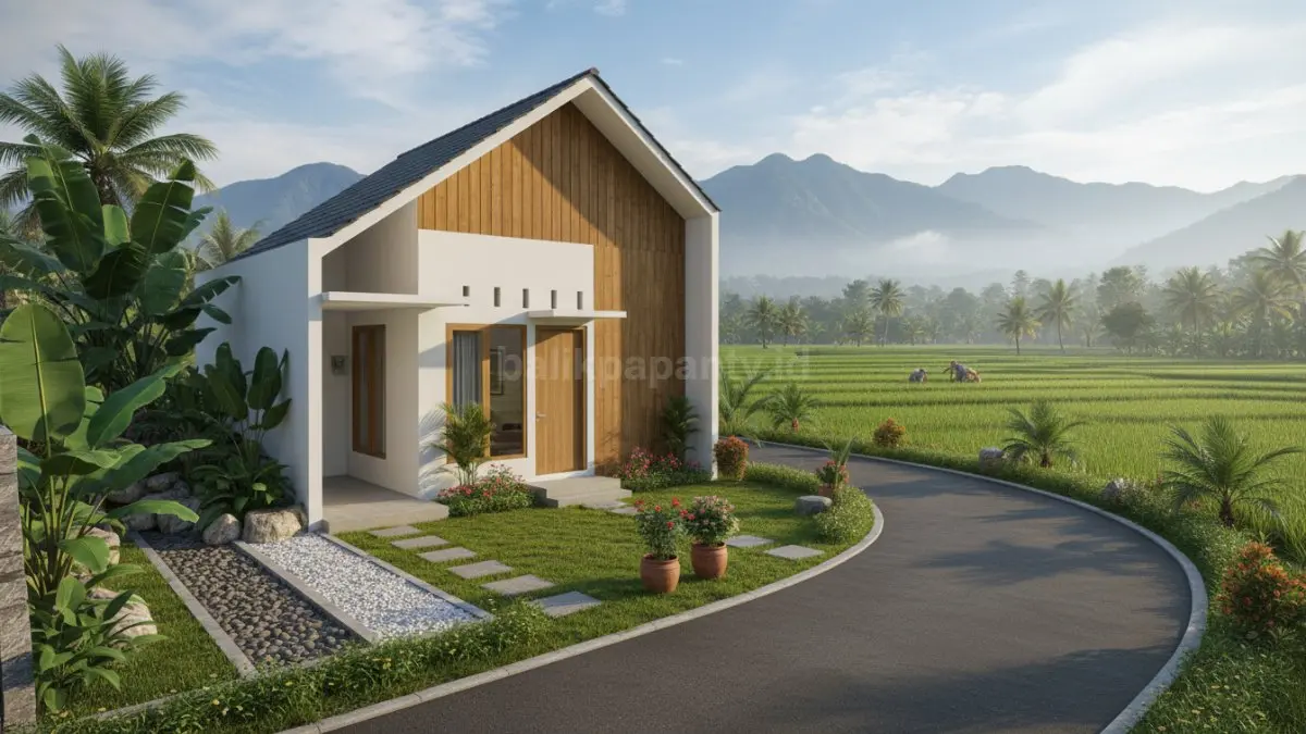 Rumah desa modern 2026 dengan taman mini tropis dan ventilasi alami yang membuat suasana rumah terasa lebih sejuk