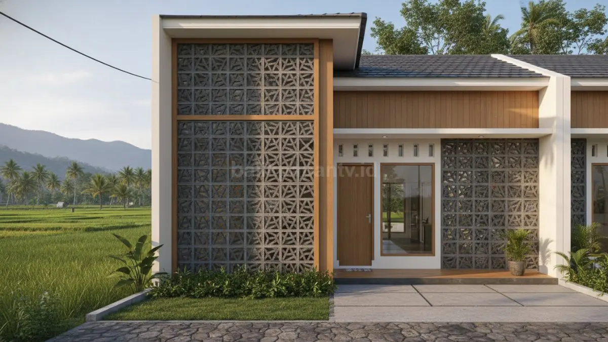 Rumah desa modern dengan roster silang alami dan ventilasi tropis hemat energi tahun 2026