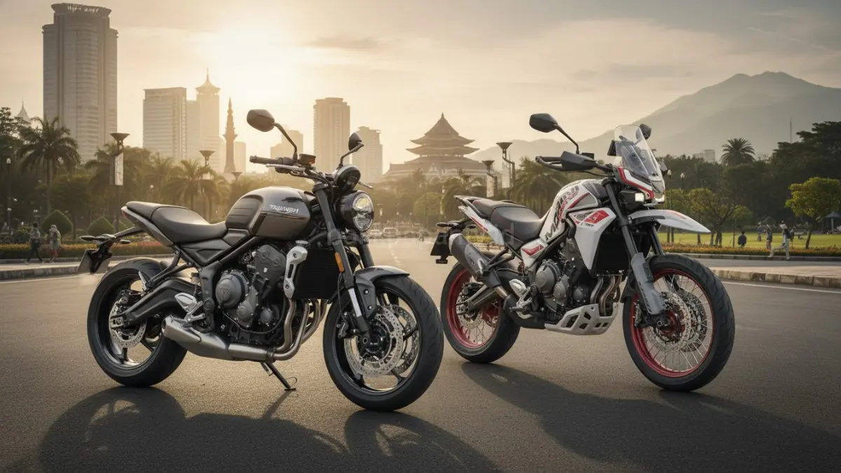 Triumph Trident 660 dan Moto Morini jadi sorotan review motor baru 2026 berkat desain modern dan karakter berkendara menarik.(BTV/AI) 
