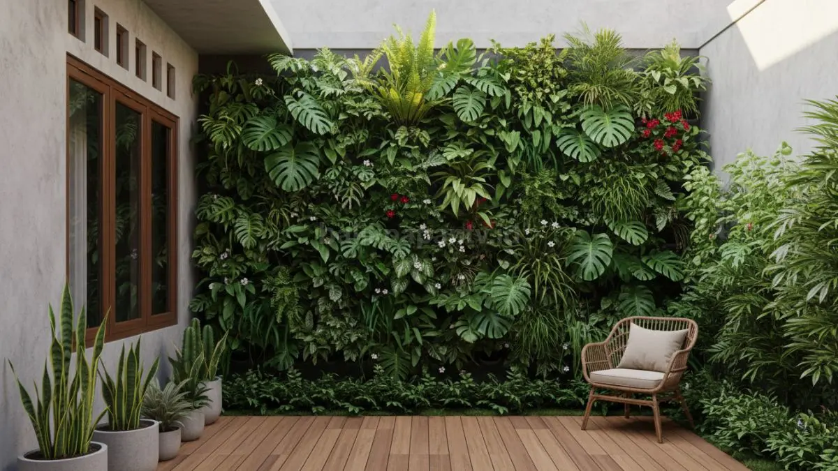 Vertical garden di rumah mungil membantu meredam panas, mempercantik dinding, dan membuat udara terasa lebih sejuk.