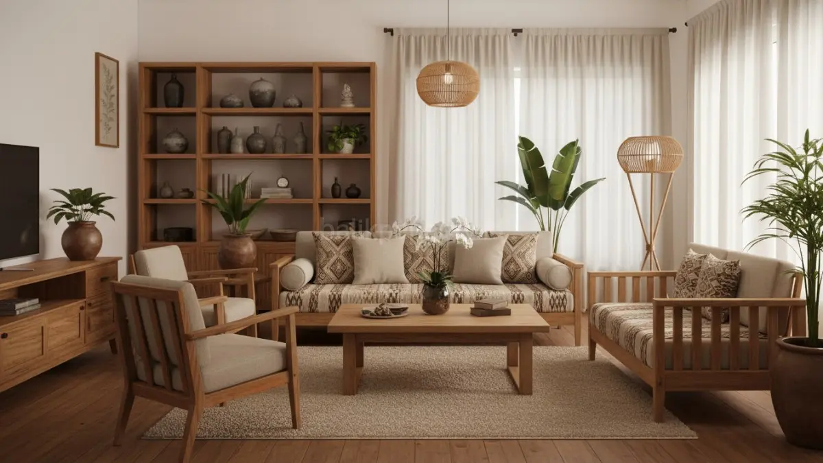 Warm white membuat furnitur kayu terlihat lebih hangat, elegan, dan nyaman dipandang saat malam hari.(BTV/AI) 