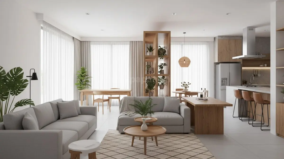 Café modern open space dengan meja kayu natural dan suasana terang nyaman. (BTV/Ai)