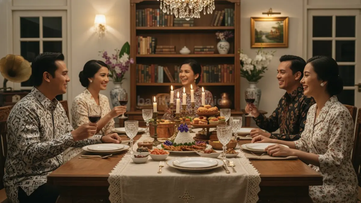 Gelas kristal ukir menghadirkan cahaya hangat elegan untuk suasana dinner party modern yang intim malam.  (BTV/AI) 
