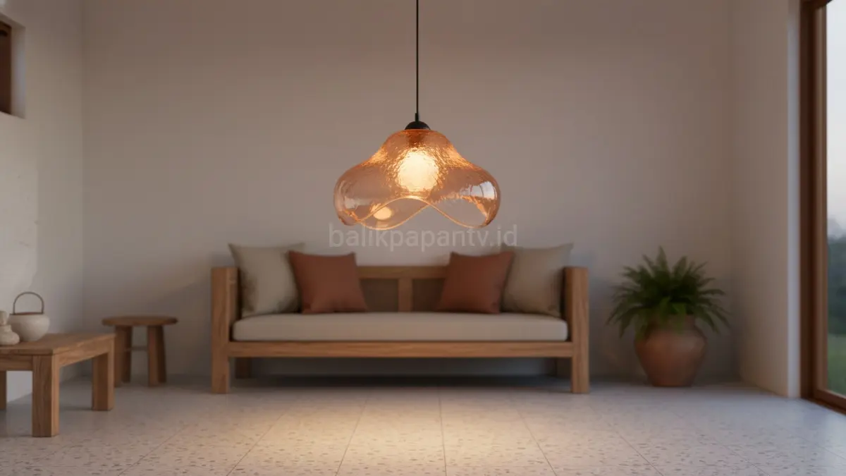 Lampu kaca organik menghadirkan glow hangat dengan ukuran proporsional untuk ruang tamu kecil hingga sedang.(BTV/AI) 