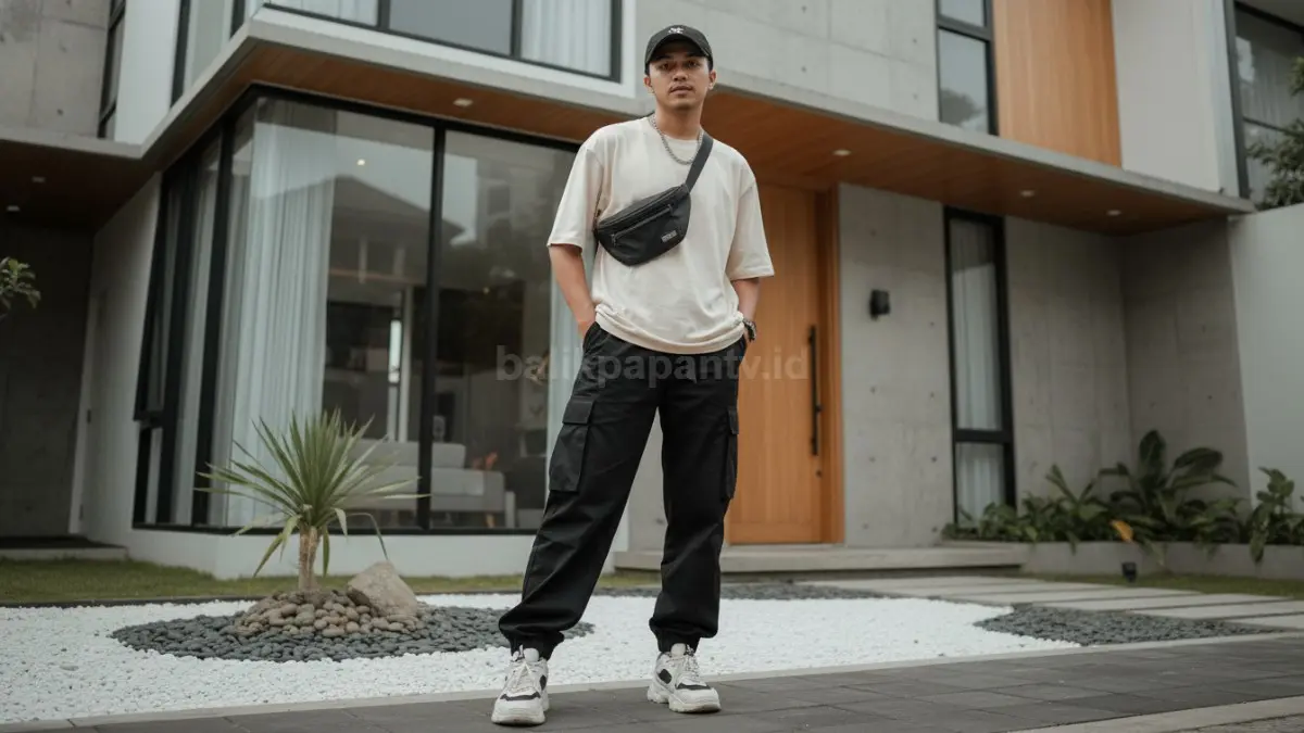 Mix and match cargo pants dan kaos oversized gaya streetwear modern
