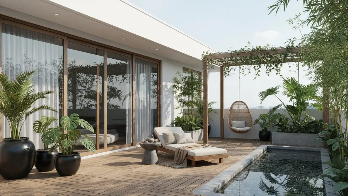 Outdoor space dengan tanaman tropis. (BTV/Ai)