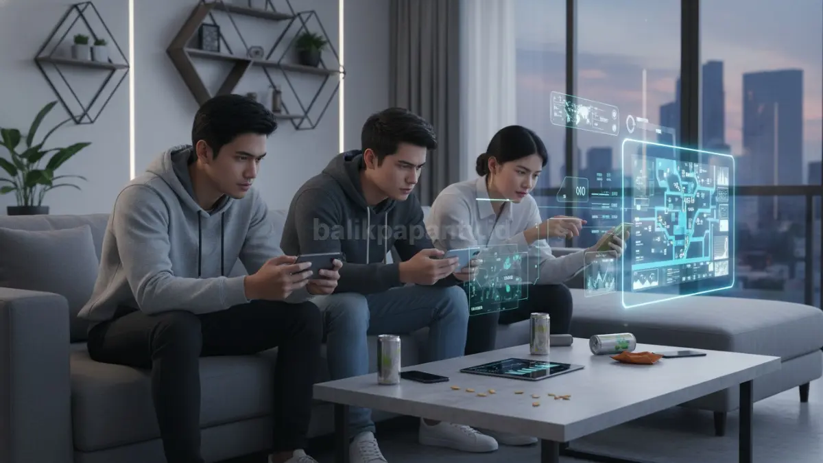 Pemain mobile game sedang mabar sambil mengatur strategi menghasilkan cuan digital
