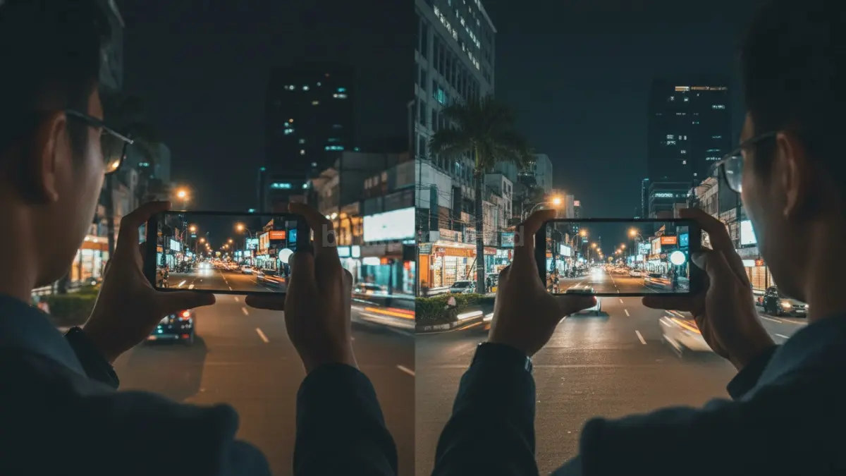 Perbandingan Honor 600 dan POCO X8 Pro saat dipakai foto malam dengan hasil warna dan detail berbeda (BTV/Ai)