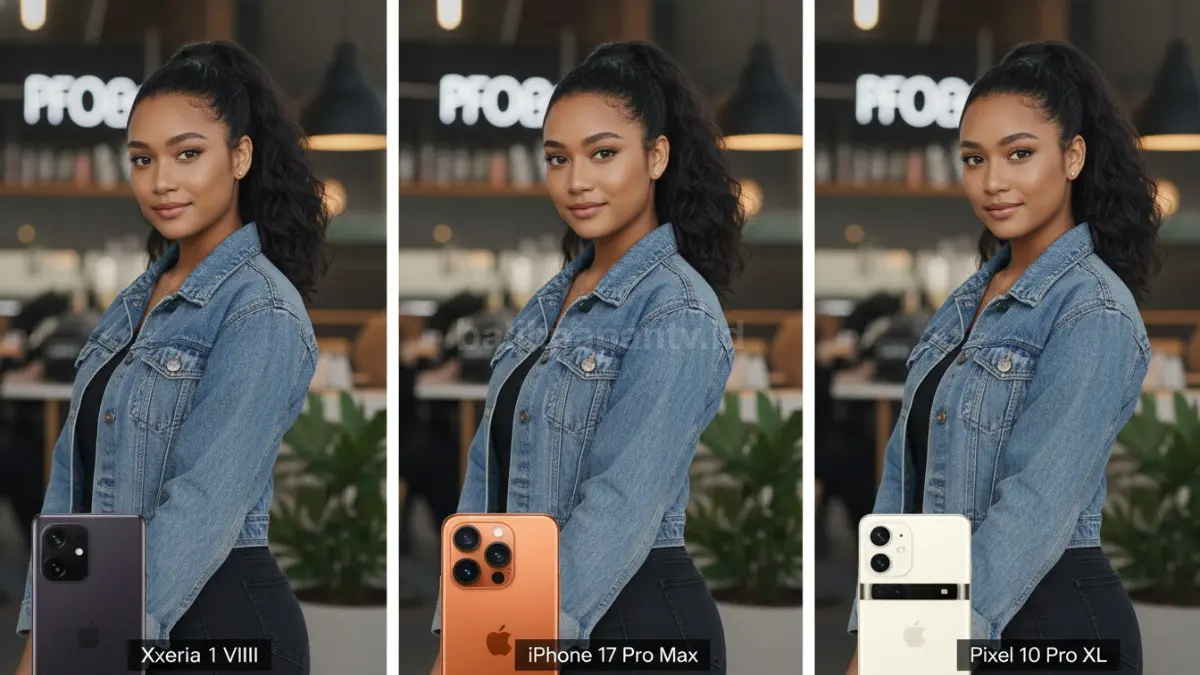 Perbandingan mode portrait iPhone 17 Pro Max, Pixel 10 Pro XL, dan Xperia 1 VIII (BTV/Ai)
