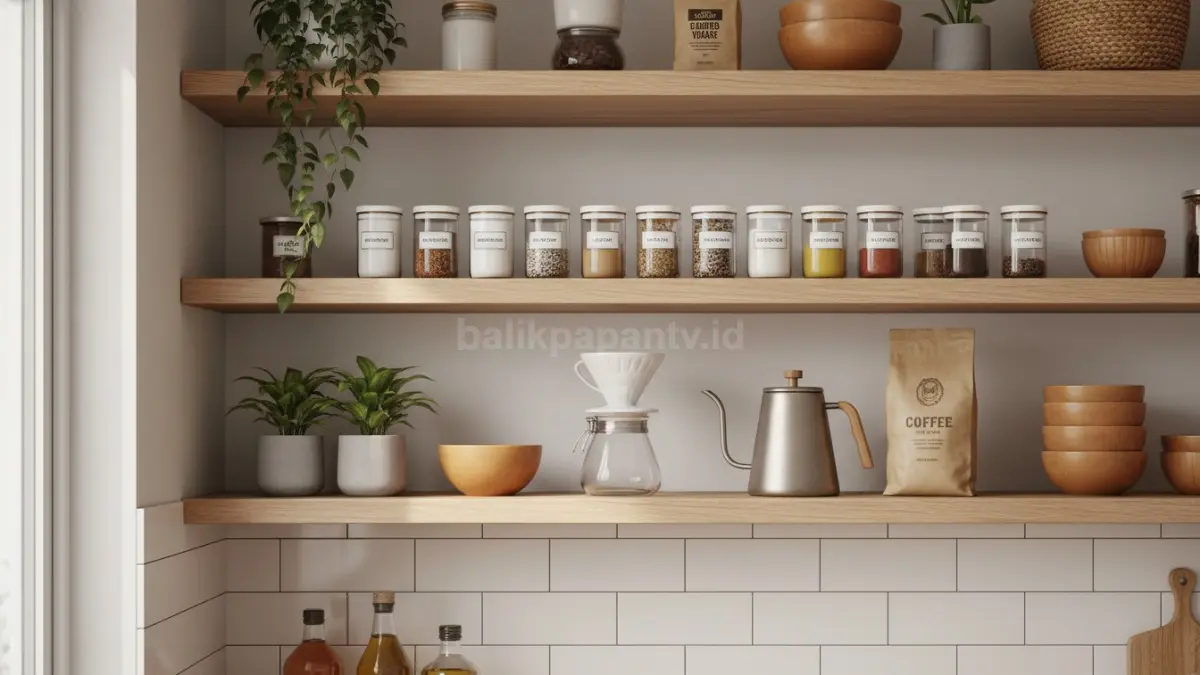 Rak dapur terbuka untuk bumbu dan alat kopi (BTV/Ai)