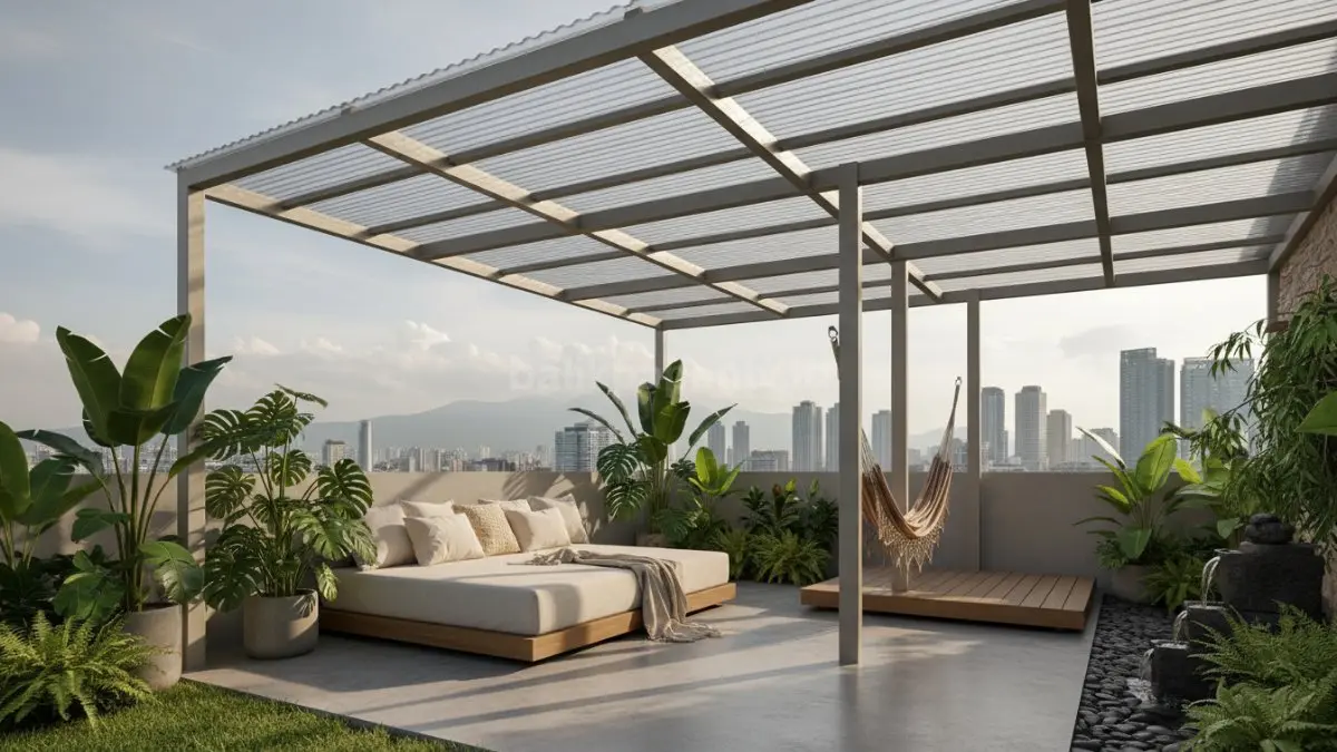 Rooftop semi outdoor dengan pergola ringan. (BTV/Ai)