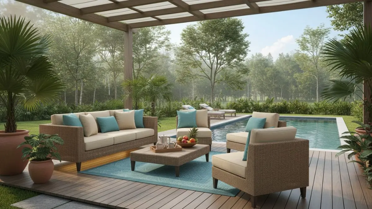 Rotan sintetis tahan UV cocok untuk furnitur outdoor karena ringan, awet, dan mudah dibersihkan setiap hari. (BTV/AI) 

