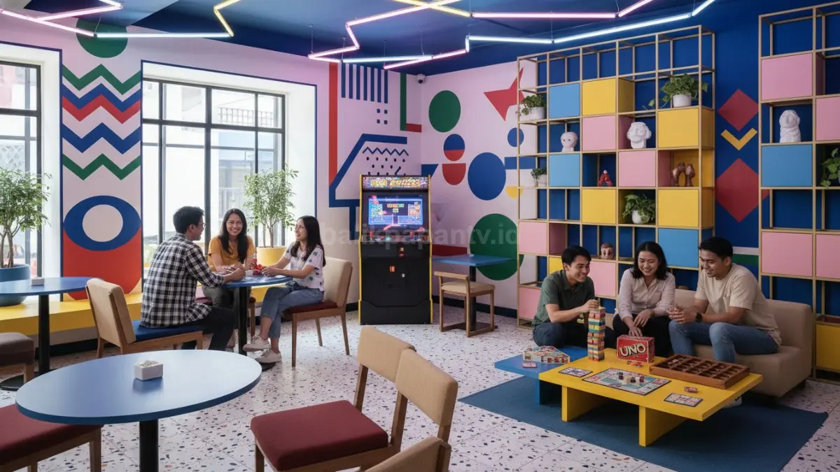 Sudut mini arcade dan board game bikin pengunjung betah nongkrong lebih lama tanpa cepat merasa bosan.
