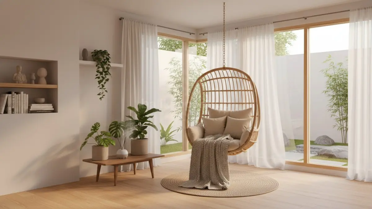 Sudut wellness home minimalis untuk meditasi dan relaksasi setelah bekerja. (BTV/Ai)