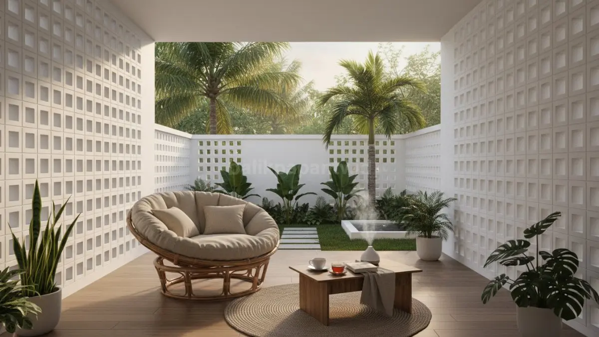 Teras rumah tropis yang diubah menjadi area healing nyaman dan hangat. (BTV/Ai)