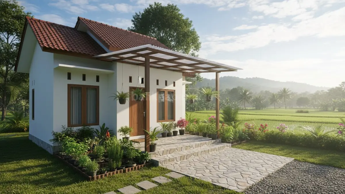 Teras semi outdoor beratap transparan menghadirkan pencahayaan alami, membuat ruang tamu terang sekaligus hemat listrik siang.