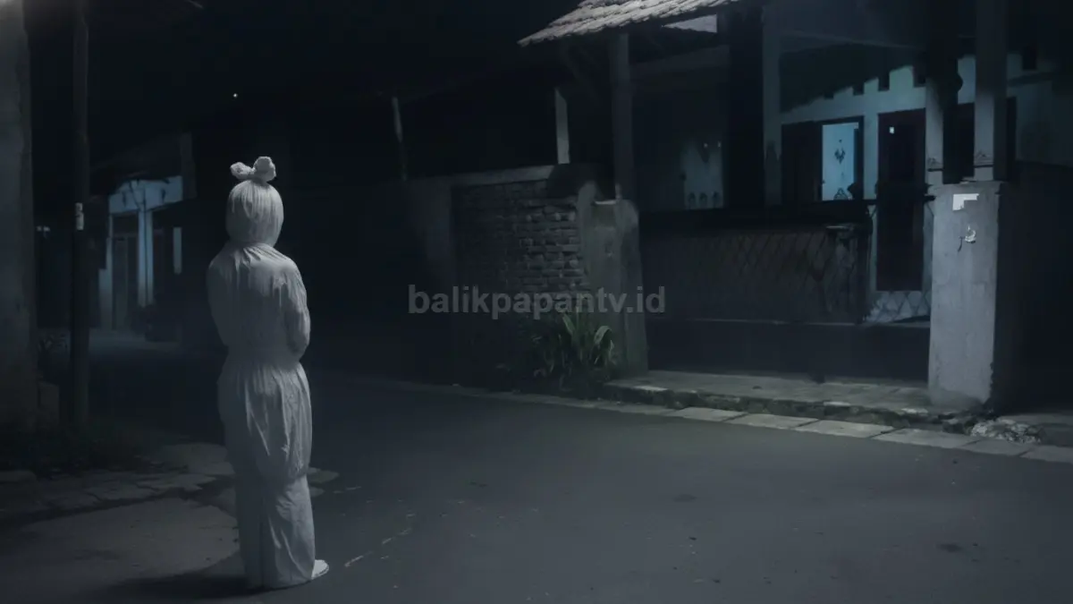 Ilustrasi foto pocong hasil rekayasa AI yang viral saat pemadaman listrik di Siak dan bikin warga panik.