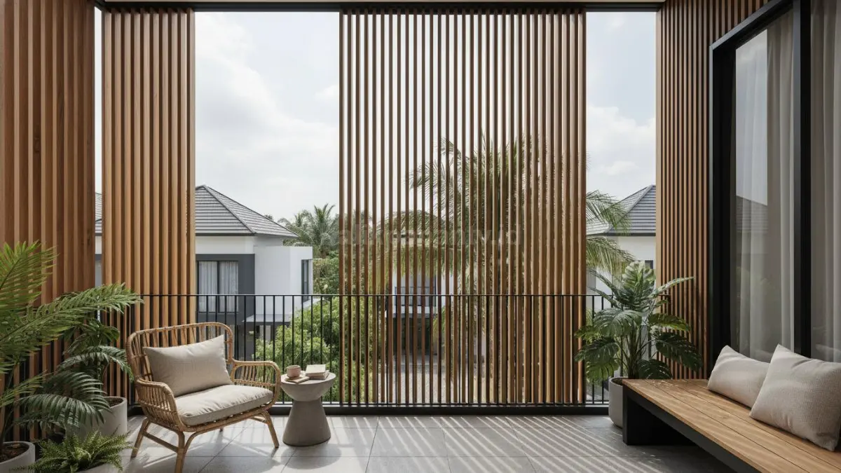 Balkon semi outdoor dengan kisi udara membuat area santai terasa lebih sejuk dan nyaman sepanjang hari. (BTV/Ai)