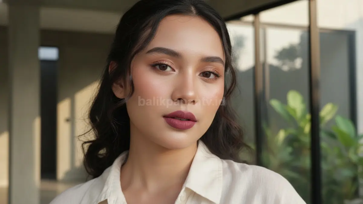 Close up makeup natural dengan warna lip berry stain lembut yang membuat wajah terlihat segar modern.