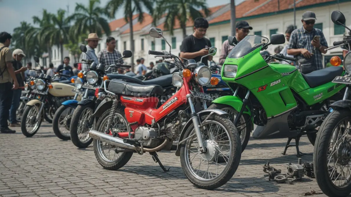 Deretan motor lawas seperti Honda Win dan Ninja SS yang kini naik harga dan jadi buruan kolektor otomotif. (BTV/Ai)