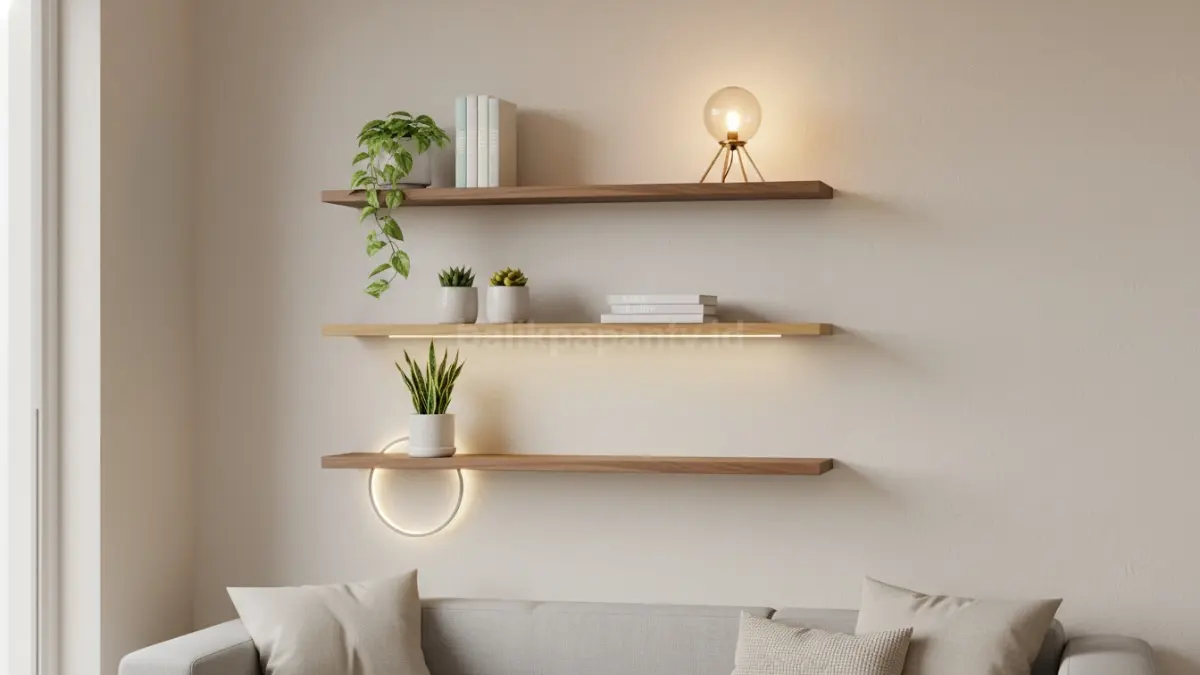 Floating Shelf Kayu Natural (BTV/Ai)