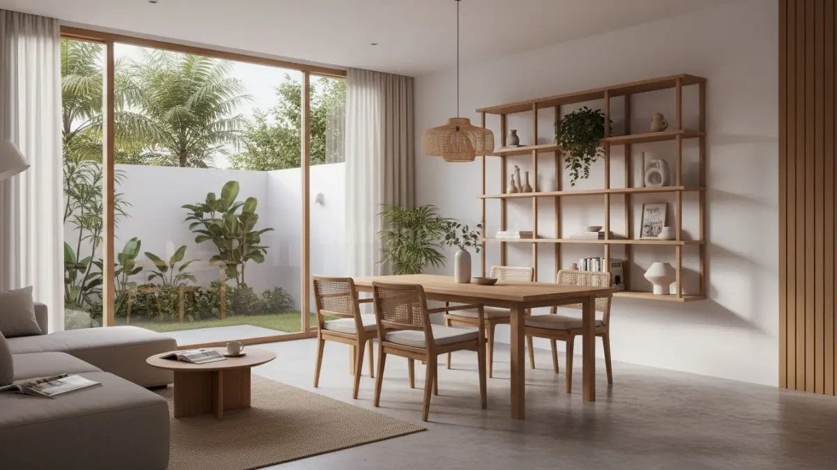 Furnitur kayu sederhana membuat interior terlihat lebih natural, rapi, dan nyaman dipandang.. (BTV/Ai)