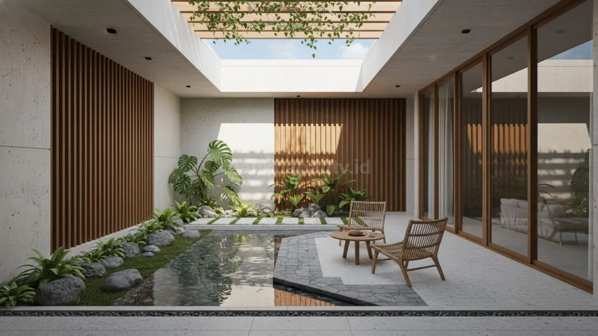Inner court membantu rumah terasa lebih terang, sejuk, dan memiliki sirkulasi udara yang lebih baik. (BTV/Ai)