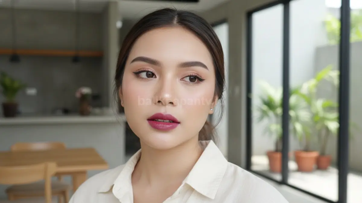 Inspirasi lip berry stain dipadukan makeup clean look untuk aktivitas harian.
