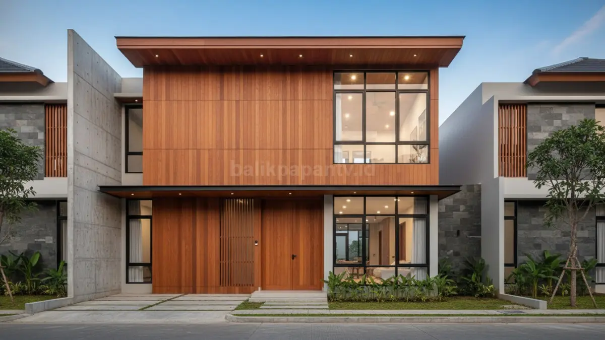 Kayu solid menghadirkan hangat dan nyaman, ideal untuk plafon, pintu, dan area semi-outdoor.. (BTV/Ai)
