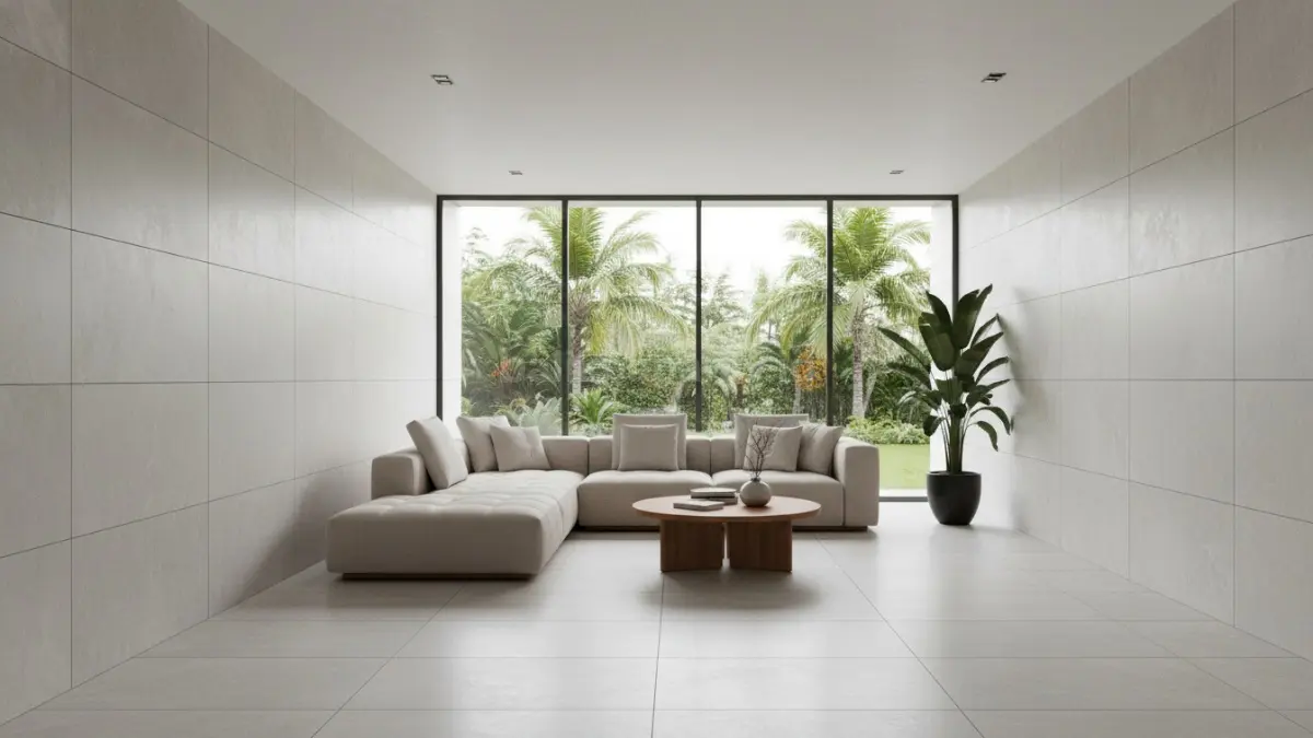Keramik berukuran besar dengan sambungan nat minimal membuat ruangan terasa lebih luas, rapi, dan modern. (BTV/AI)
