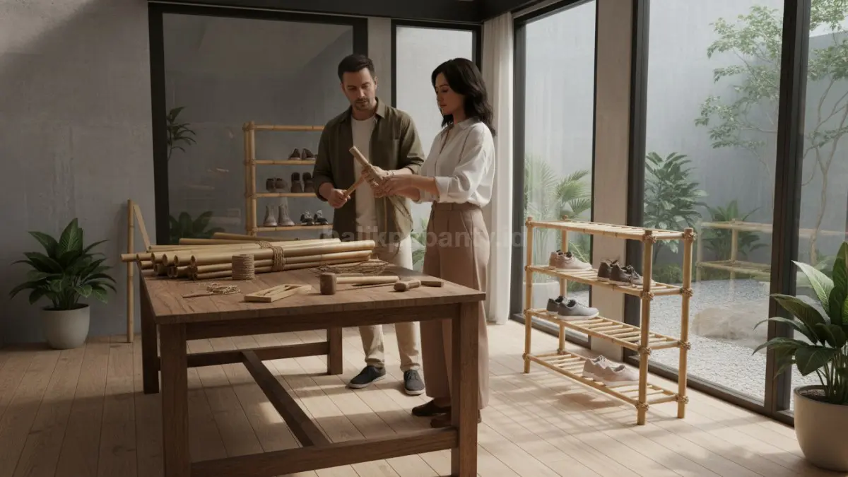 Proses membuat DIY rak sepatu bambu sederhana menggunakan material alami untuk rumah modern
