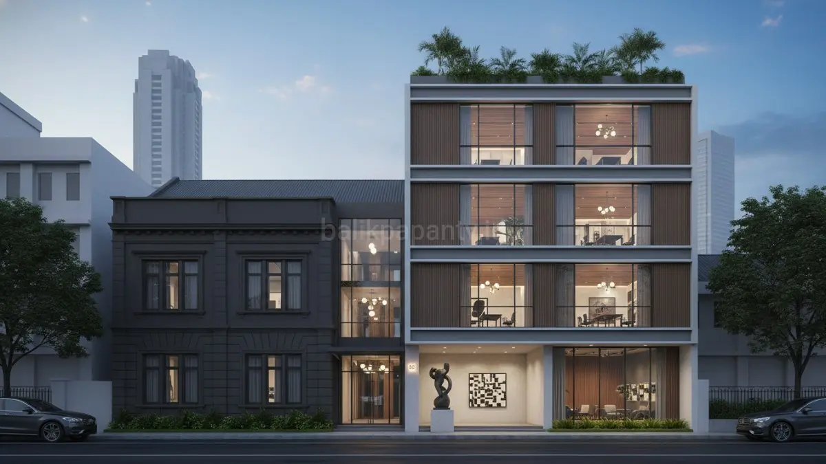 Transformasi bangunan lama menjadi hotel, galeri seni, dan coworking space modern semakin diminati kota besar dunia tahun 2026.(BTV/AI) 