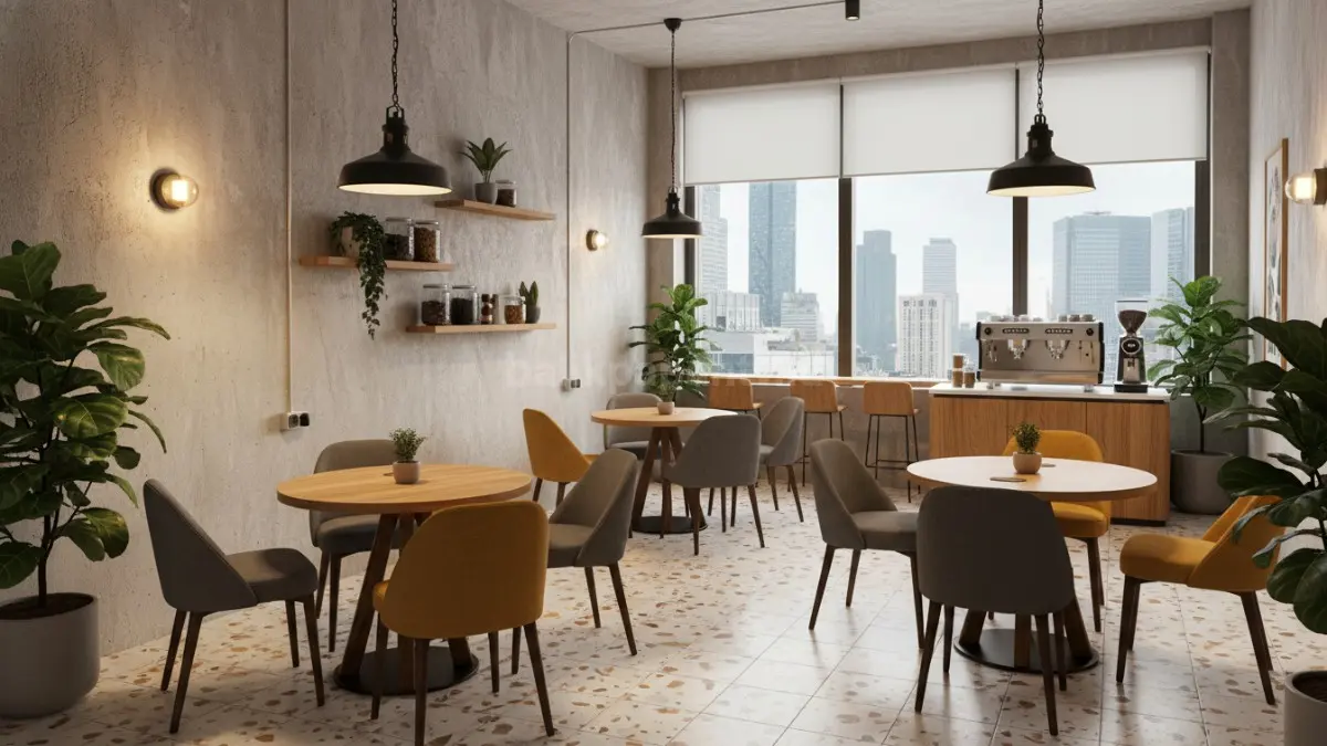 Ruang tunggu kantor dengan gaya cafetaria