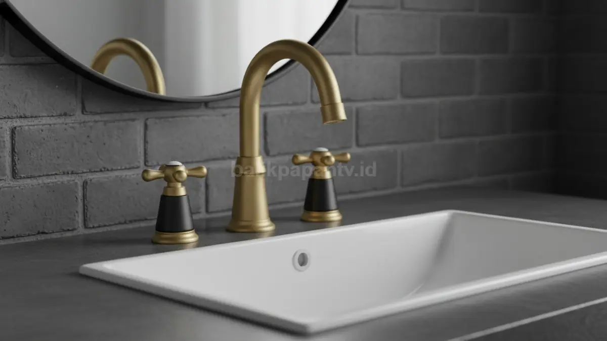 Kran dual handle klasik modern dengan finishing emas doff dan hitam matte, tampil mewah abadi. (BTV/Ai)