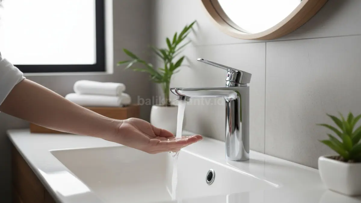 Model kran wastafel dengan desain ramping untuk kamar mandi compact modern