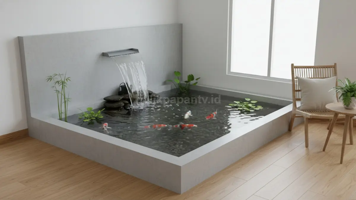 Kolam sudut dengan air terjun mini menghadirkan suasana tenang, estetis, dan sirkulasi air optimal. (BTV/Ai)
