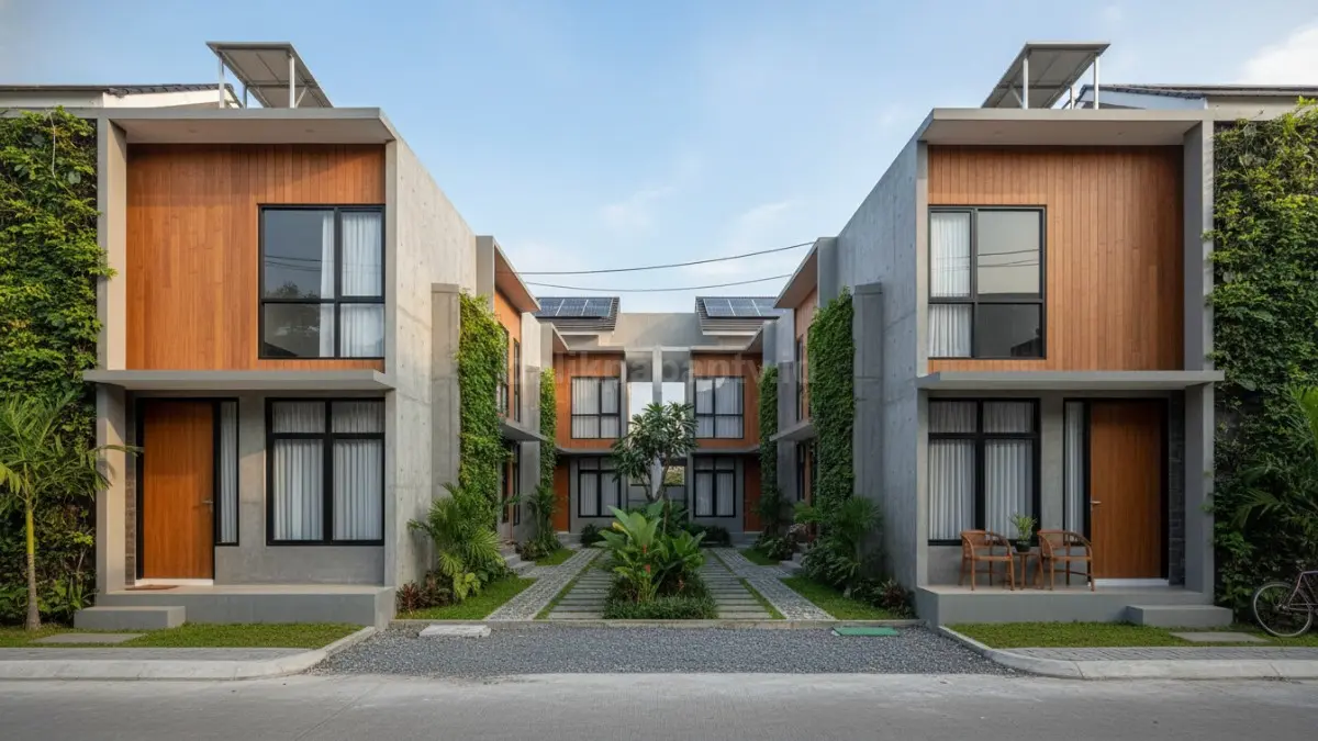 Desain rumah memanjang dengan void ventilasi alami membantu sirkulasi udara, menciptakan hunian lebih sejuk nyaman. (BTV/Ai)
